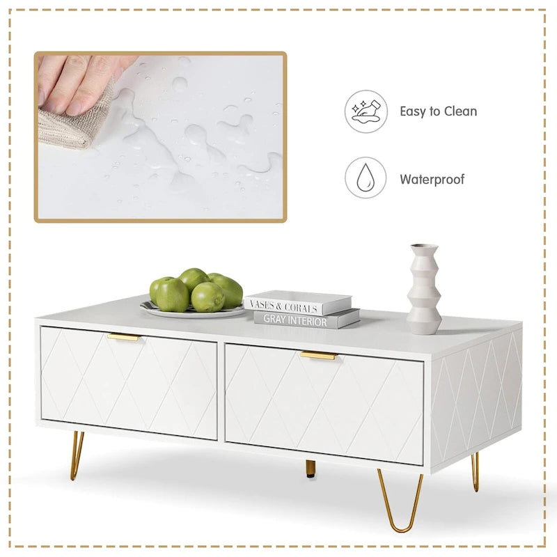 Table basse moderne avec double tiroir de rangement, meuble TV en bois, table d'appoint pour appartement et salon