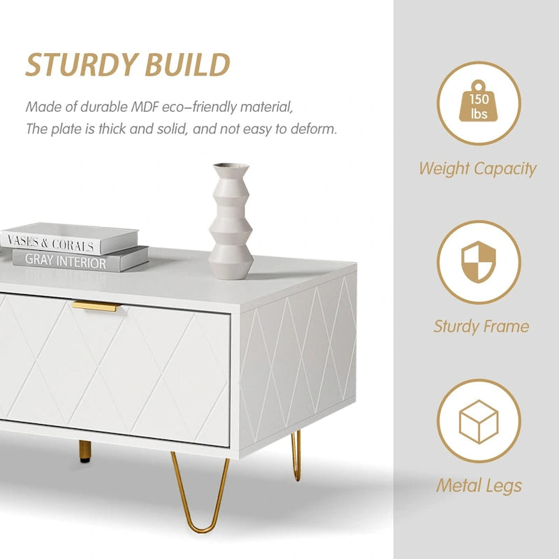 Table basse moderne avec double tiroir de rangement, meuble TV en bois, table d'appoint pour appartement et salon