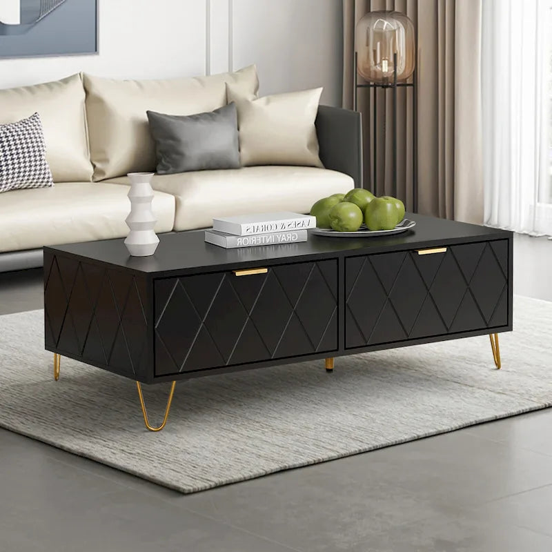 Table basse moderne avec double tiroir de rangement, meuble TV en bois, table d'appoint pour appartement et salon