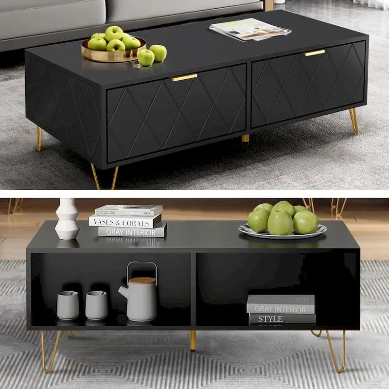 Table basse moderne avec double tiroir de rangement, meuble TV en bois, table d'appoint pour appartement et salon