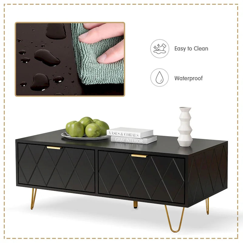 Table basse moderne avec double tiroir de rangement, meuble TV en bois, table d'appoint pour appartement et salon