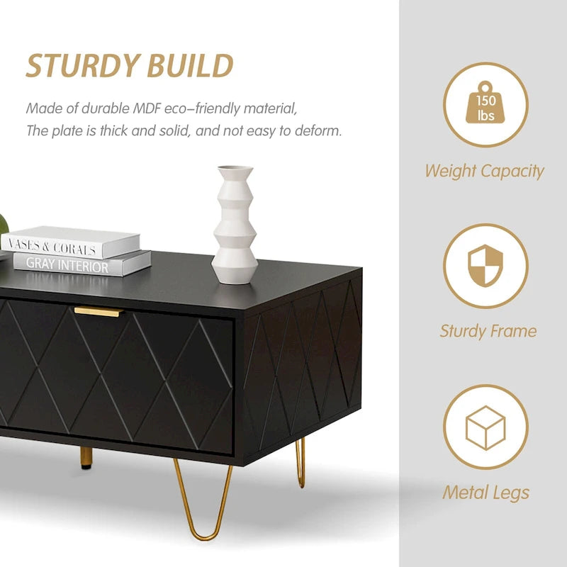 Table basse moderne avec double tiroir de rangement, meuble TV en bois, table d'appoint pour appartement et salon