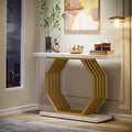 Console dorée, table d'entrée effet marbre, table d'appoint étroite, table d'appoint moderne de 101,6 cm (40 pouces) avec piètement géométrique en métal