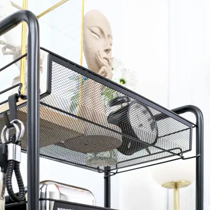 Chariot utilitaire à roulettes HOMCOM à 5 niveaux, chariot de rangement en métal, chariot de cuisine avec paniers en filet amovibles, noir
