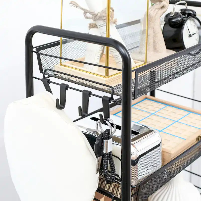Chariot utilitaire à roulettes HOMCOM à 5 niveaux, chariot de rangement en métal, chariot de cuisine avec paniers en filet amovibles, noir
