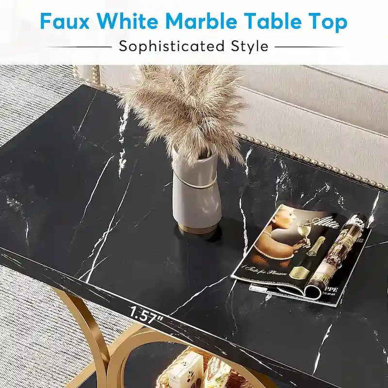 Table basse rectangulaire de 120 cm (47,24 pouces), tables basses modernes à 2 niveaux en faux marbre