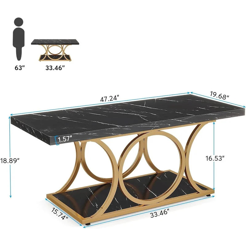 Table basse rectangulaire de 120 cm (47,24 pouces), tables basses modernes à 2 niveaux en faux marbre