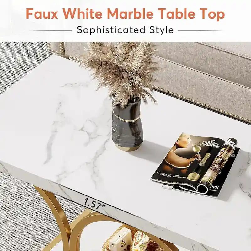 Table basse rectangulaire de 120 cm (47,24 pouces), tables basses modernes à 2 niveaux en faux marbre