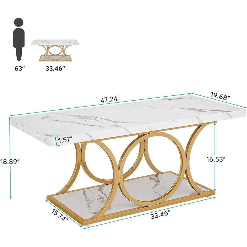 Table basse rectangulaire de 120 cm (47,24 pouces), tables basses modernes à 2 niveaux en faux marbre