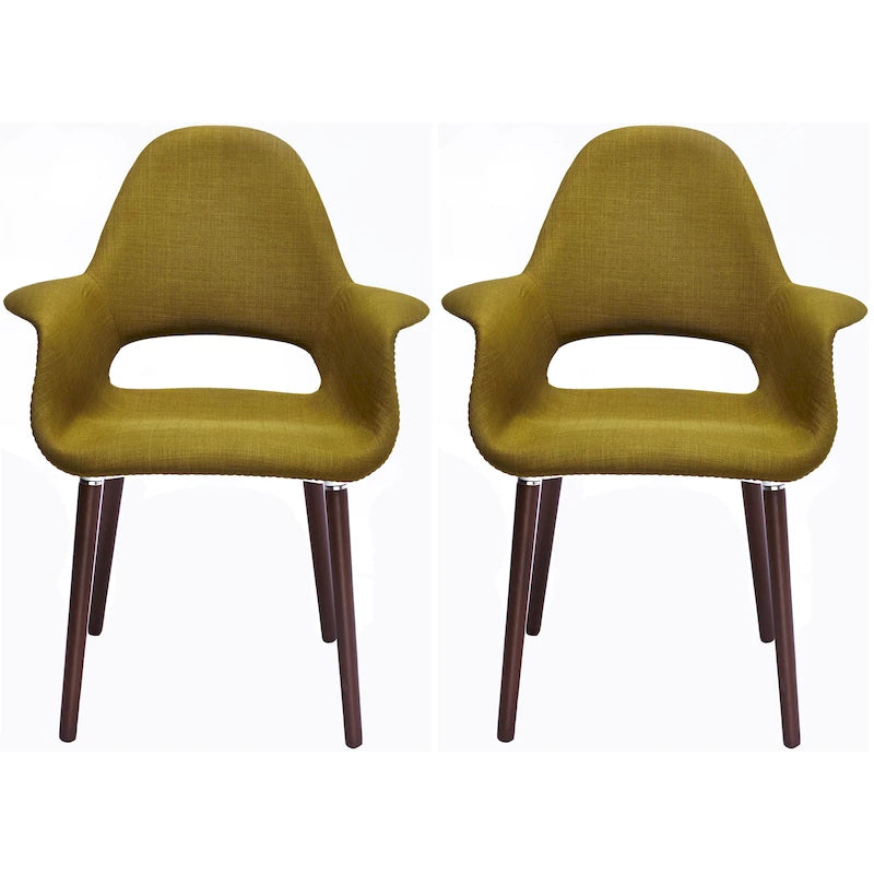 Ensemble de 2 fauteuils modernes en tissu bio avec pieds en bois brun noyer foncé, parfaits pour la salle à manger, le bureau ou comme fauteuil d'appoint.
