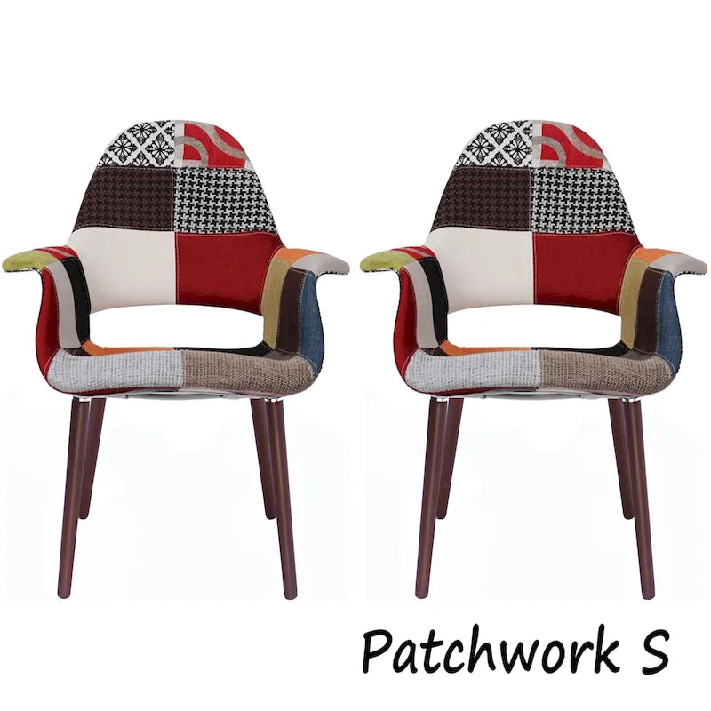 Ensemble de 2 fauteuils modernes en tissu bio avec pieds en bois brun noyer foncé, parfaits pour la salle à manger, le bureau ou comme fauteuil d'appoint.