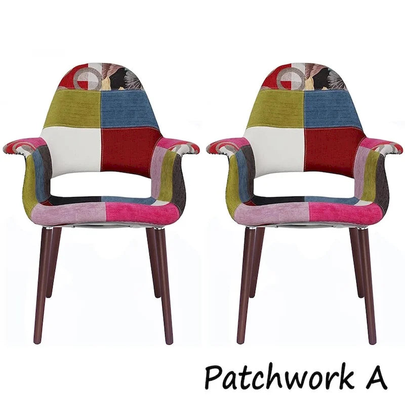 Ensemble de 2 fauteuils modernes en tissu bio avec pieds en bois brun noyer foncé, parfaits pour la salle à manger, le bureau ou comme fauteuil d'appoint.