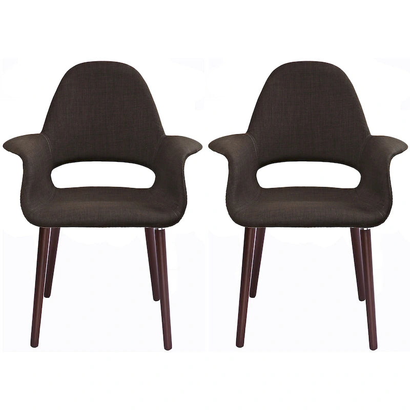 Ensemble de 2 fauteuils modernes en tissu bio avec pieds en bois brun noyer foncé, parfaits pour la salle à manger, le bureau ou comme fauteuil d'appoint.