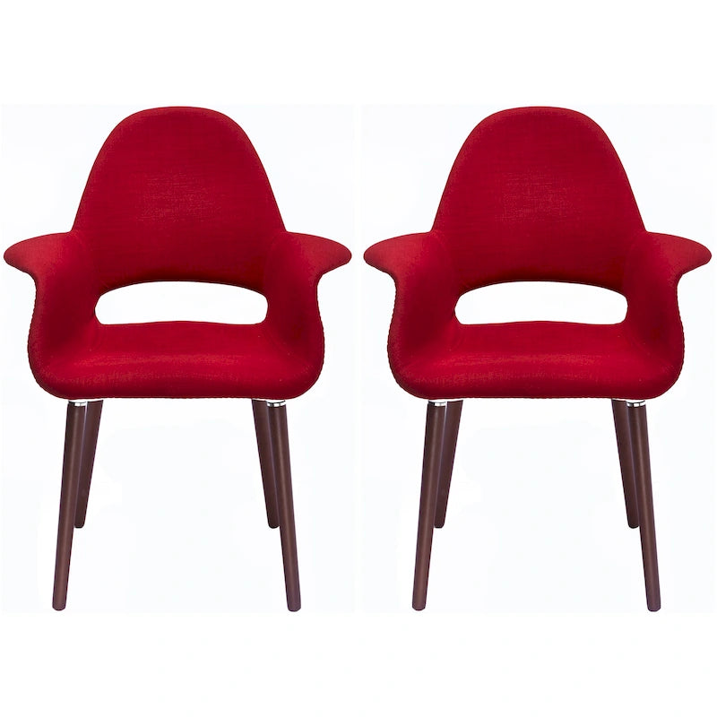 Ensemble de 2 fauteuils modernes en tissu bio avec pieds en bois brun noyer foncé, parfaits pour la salle à manger, le bureau ou comme fauteuil d'appoint.