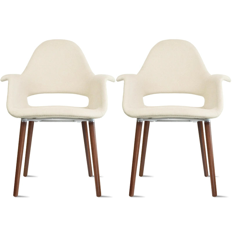 Ensemble de 2 fauteuils modernes en tissu bio avec pieds en bois brun noyer foncé, parfaits pour la salle à manger, le bureau ou comme fauteuil d'appoint.
