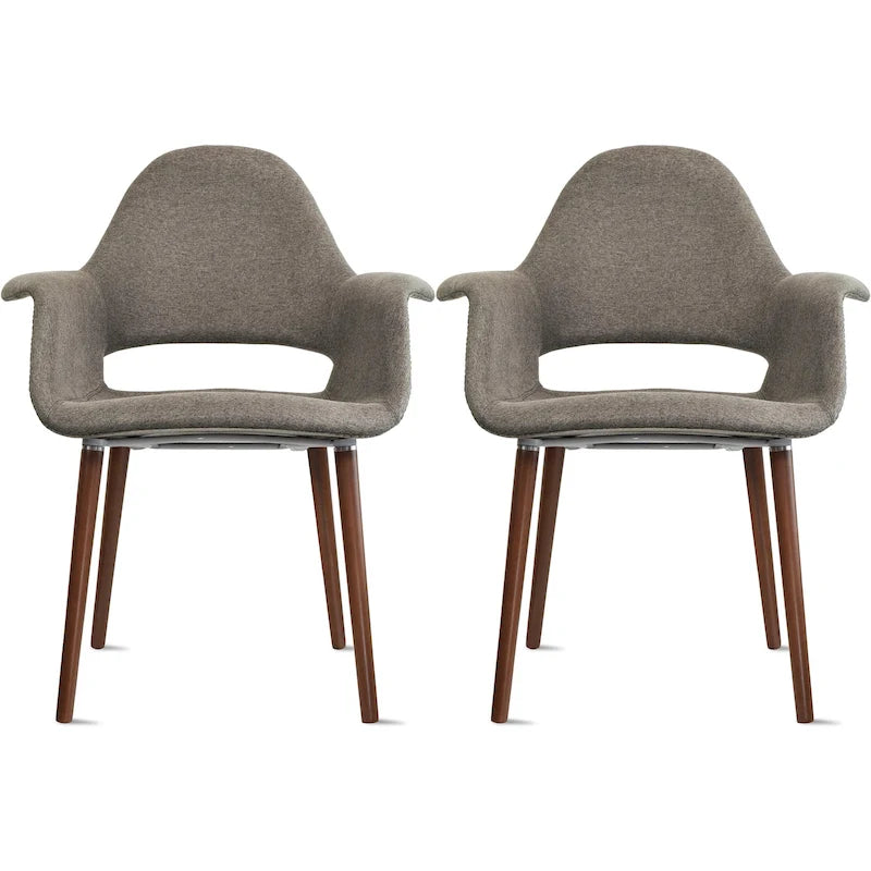 Ensemble de 2 fauteuils modernes en tissu bio avec pieds en bois brun noyer foncé, parfaits pour la salle à manger, le bureau ou comme fauteuil d'appoint.