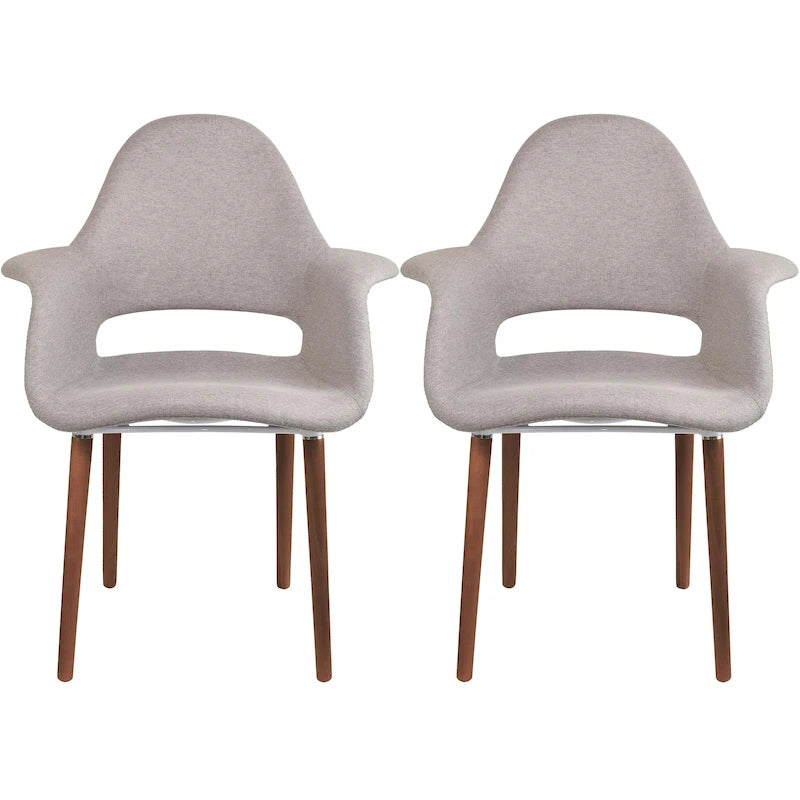 Ensemble de 2 fauteuils modernes en tissu bio avec pieds en bois brun noyer foncé, parfaits pour la salle à manger, le bureau ou comme fauteuil d'appoint.
