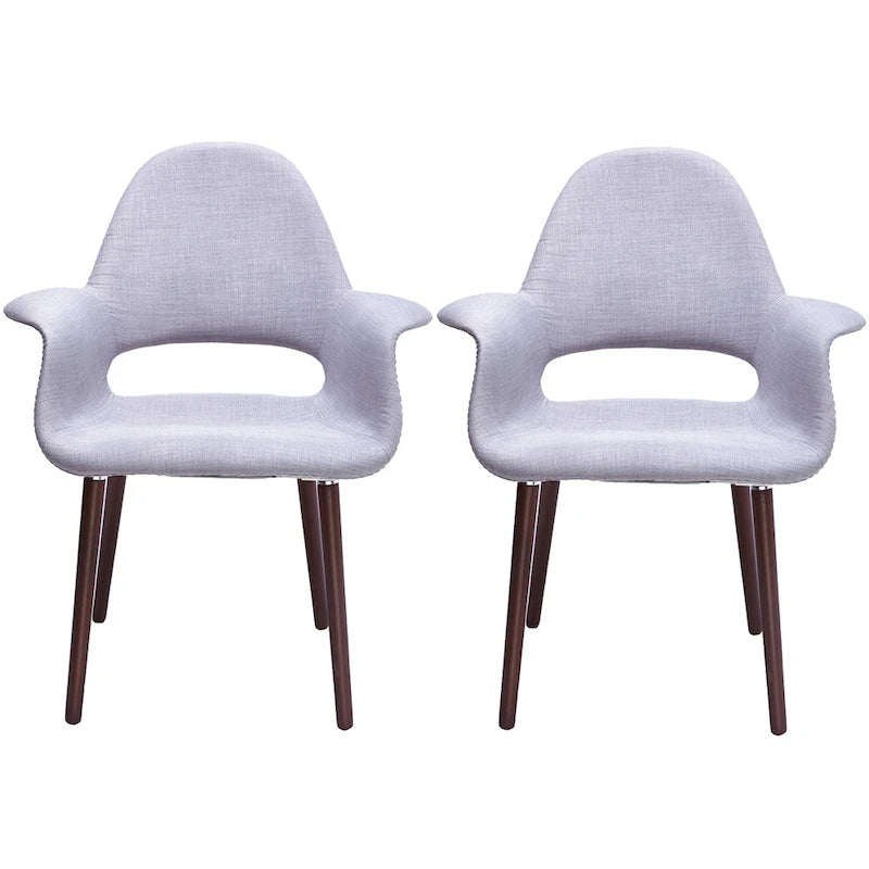 Ensemble de 2 fauteuils modernes en tissu bio avec pieds en bois brun noyer foncé, parfaits pour la salle à manger, le bureau ou comme fauteuil d'appoint.