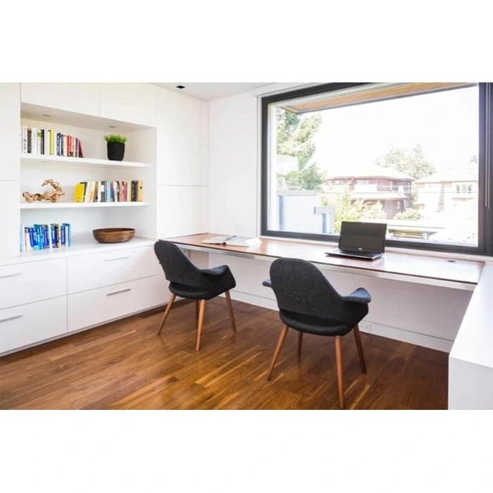 Ensemble de 2 fauteuils modernes en tissu bio avec pieds en bois brun noyer foncé, parfaits pour la salle à manger, le bureau ou comme fauteuil d'appoint.