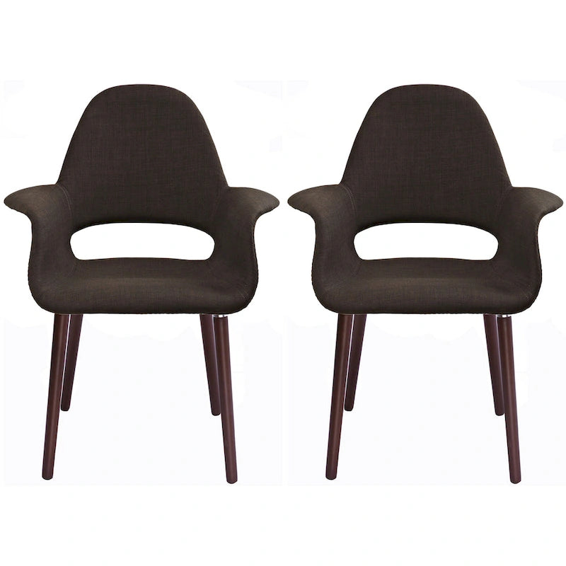 Ensemble de 2 fauteuils modernes en tissu bio avec pieds en bois brun noyer foncé, parfaits pour la salle à manger, le bureau ou comme fauteuil d'appoint.