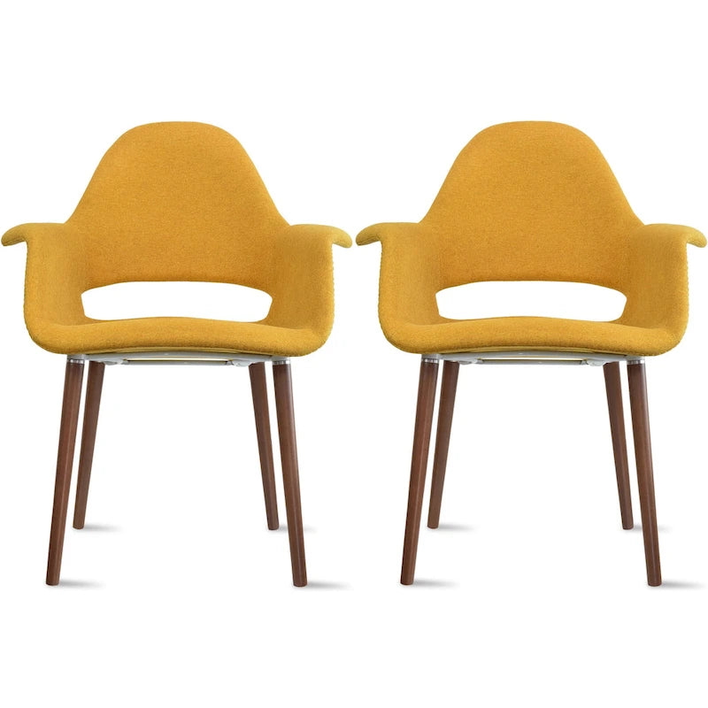 Ensemble de 2 fauteuils modernes en tissu bio avec pieds en bois brun noyer foncé, parfaits pour la salle à manger, le bureau ou comme fauteuil d'appoint.