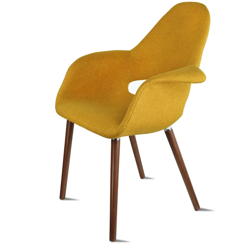 Ensemble de 2 fauteuils modernes en tissu bio avec pieds en bois brun noyer foncé, parfaits pour la salle à manger, le bureau ou comme fauteuil d'appoint.