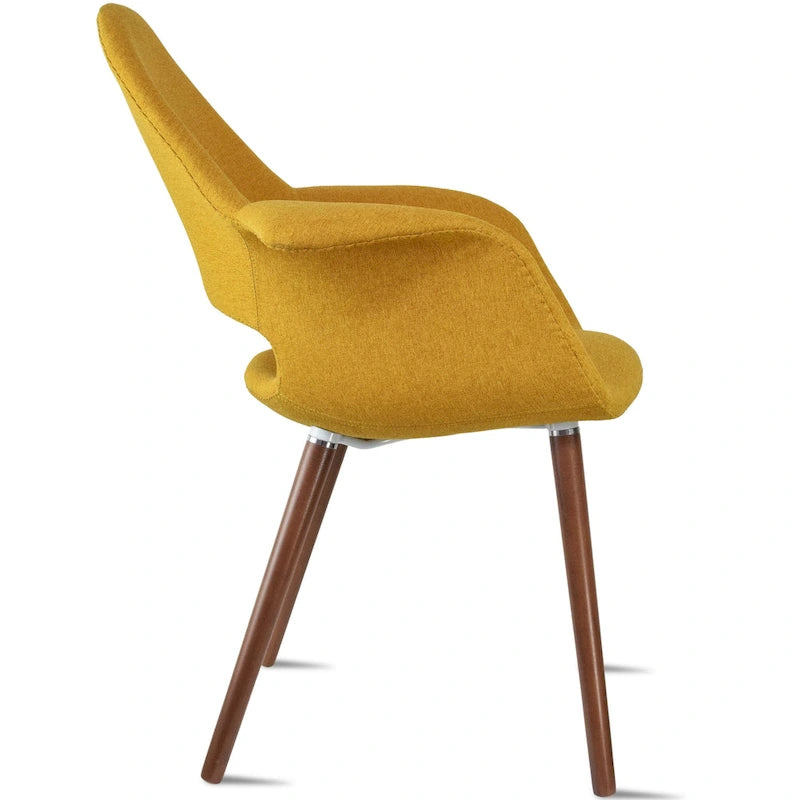 Ensemble de 2 fauteuils modernes en tissu bio avec pieds en bois brun noyer foncé, parfaits pour la salle à manger, le bureau ou comme fauteuil d'appoint.