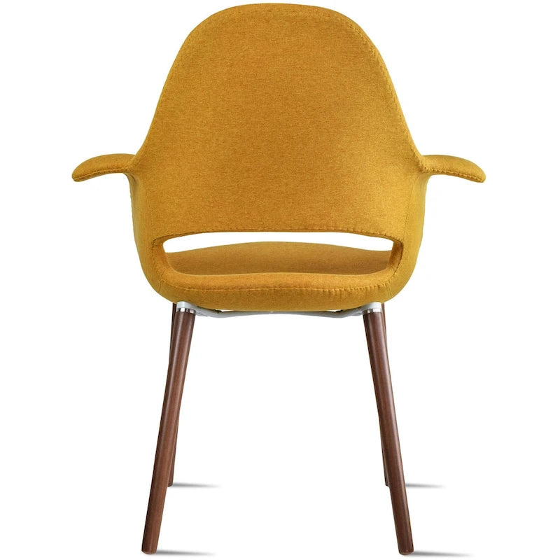 Ensemble de 2 fauteuils modernes en tissu bio avec pieds en bois brun noyer foncé, parfaits pour la salle à manger, le bureau ou comme fauteuil d'appoint.
