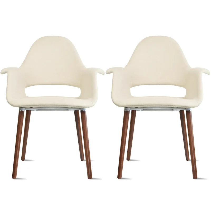 Ensemble de 2 fauteuils modernes en tissu bio avec pieds en bois brun noyer foncé, parfaits pour la salle à manger, le bureau ou comme fauteuil d'appoint.