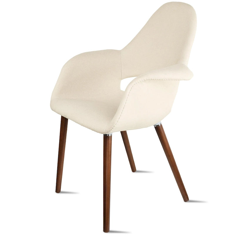Ensemble de 2 fauteuils modernes en tissu bio avec pieds en bois brun noyer foncé, parfaits pour la salle à manger, le bureau ou comme fauteuil d'appoint.