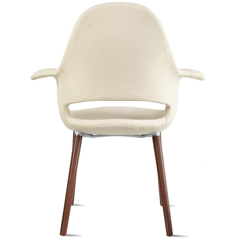 Ensemble de 2 fauteuils modernes en tissu bio avec pieds en bois brun noyer foncé, parfaits pour la salle à manger, le bureau ou comme fauteuil d'appoint.