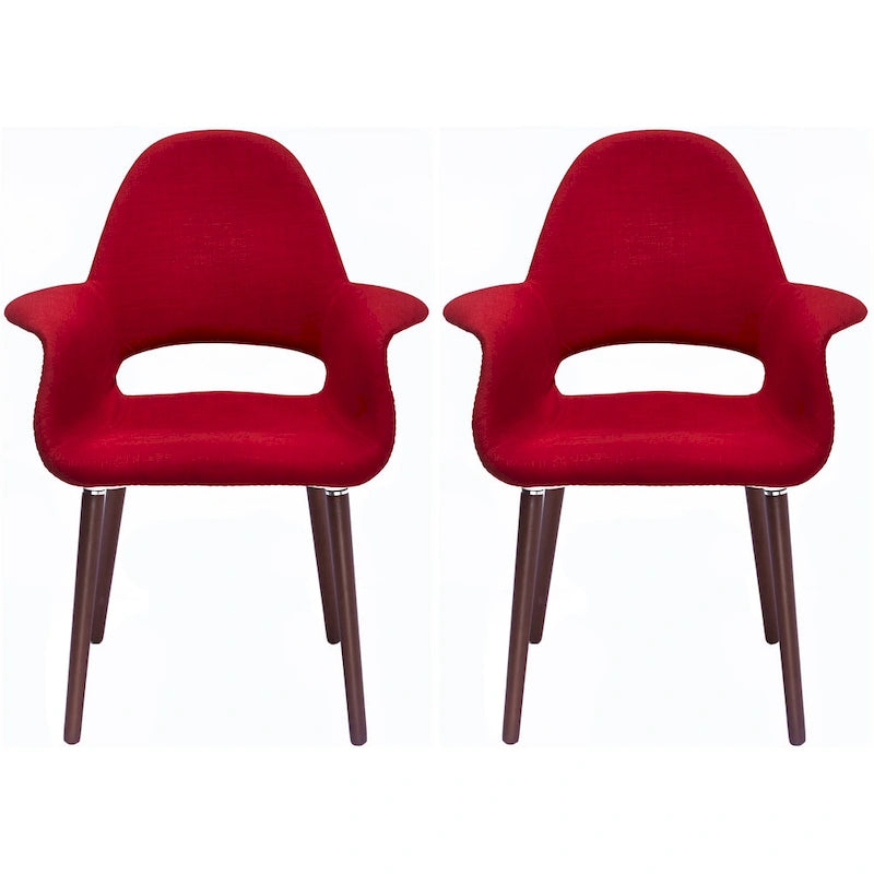 Ensemble de 2 fauteuils modernes en tissu bio avec pieds en bois brun noyer foncé, parfaits pour la salle à manger, le bureau ou comme fauteuil d'appoint.