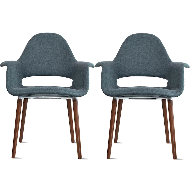 Ensemble de 2 fauteuils modernes en tissu bio avec pieds en bois brun noyer foncé, parfaits pour la salle à manger, le bureau ou comme fauteuil d'appoint.