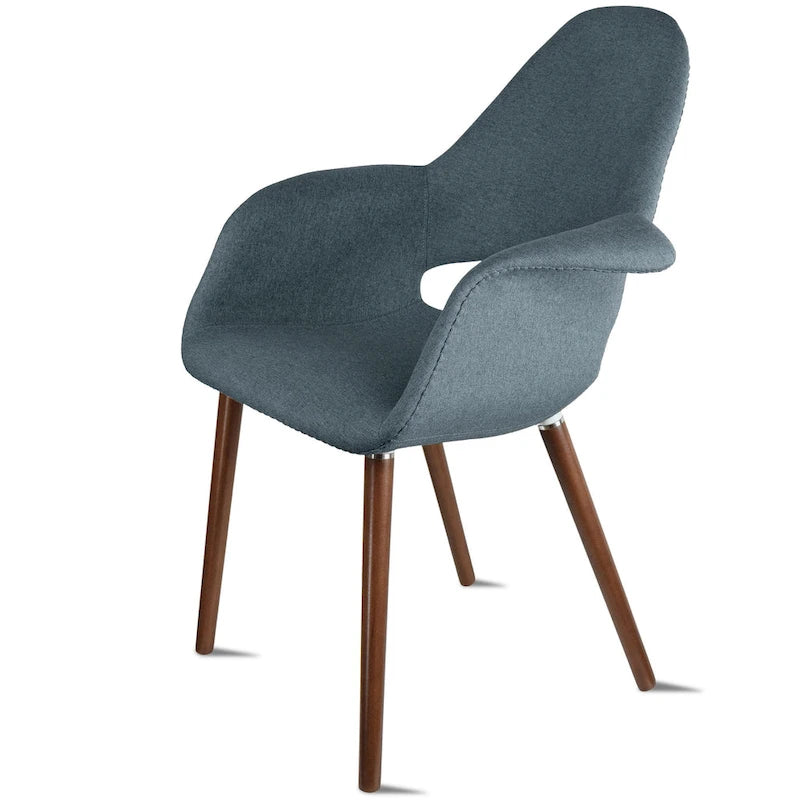 Ensemble de 2 fauteuils modernes en tissu bio avec pieds en bois brun noyer foncé, parfaits pour la salle à manger, le bureau ou comme fauteuil d'appoint.