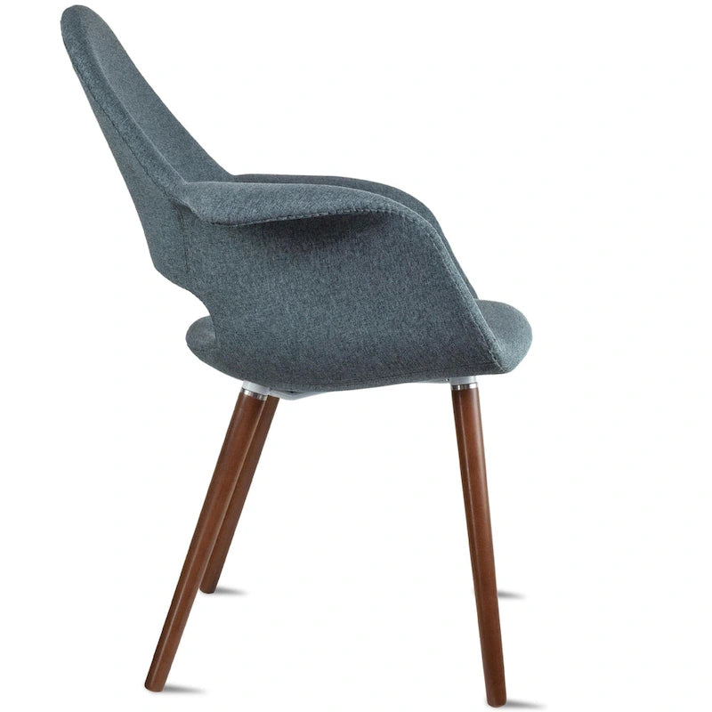Ensemble de 2 fauteuils modernes en tissu bio avec pieds en bois brun noyer foncé, parfaits pour la salle à manger, le bureau ou comme fauteuil d'appoint.