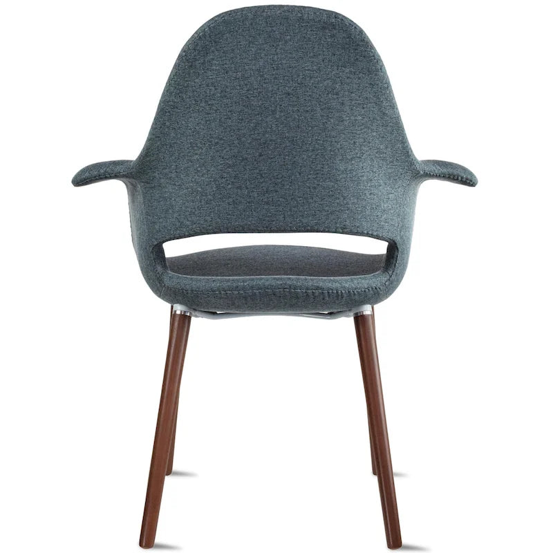 Ensemble de 2 fauteuils modernes en tissu bio avec pieds en bois brun noyer foncé, parfaits pour la salle à manger, le bureau ou comme fauteuil d'appoint.