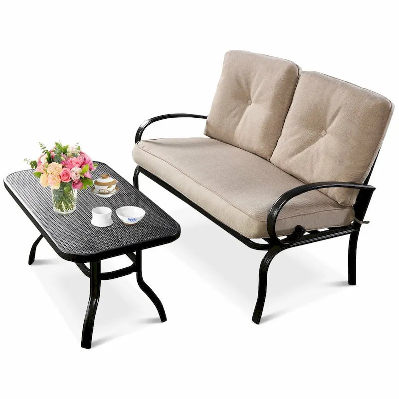 Ensemble de meubles de jardin Costway comprenant une causeuse, une table basse et un banc (2 pièces) - Voir les détails