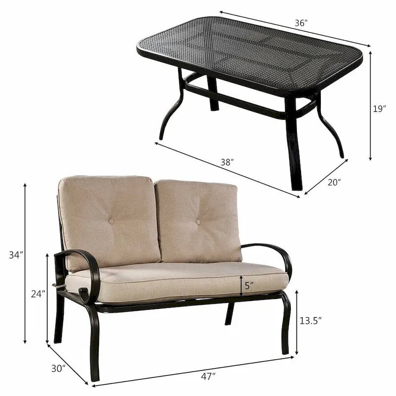Ensemble de meubles de jardin Costway comprenant une causeuse, une table basse et un banc (2 pièces) - Voir les détails
