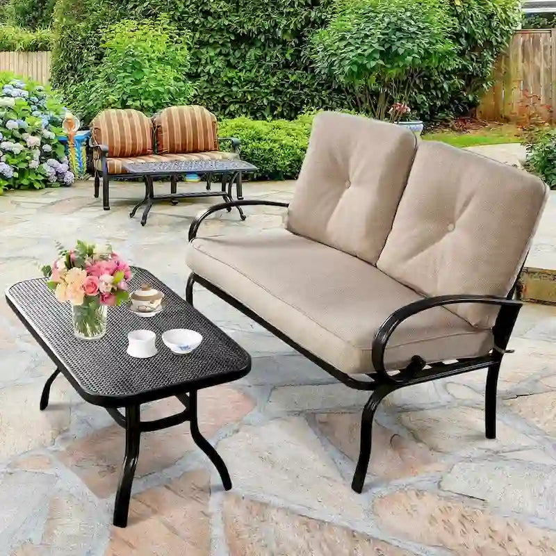 Ensemble de meubles de jardin Costway comprenant une causeuse, une table basse et un banc (2 pièces) - Voir les détails