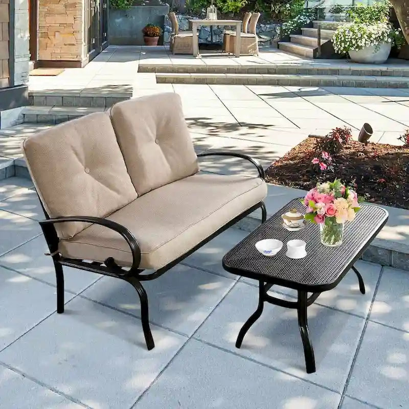 Ensemble de meubles de jardin Costway comprenant une causeuse, une table basse et un banc (2 pièces) - Voir les détails