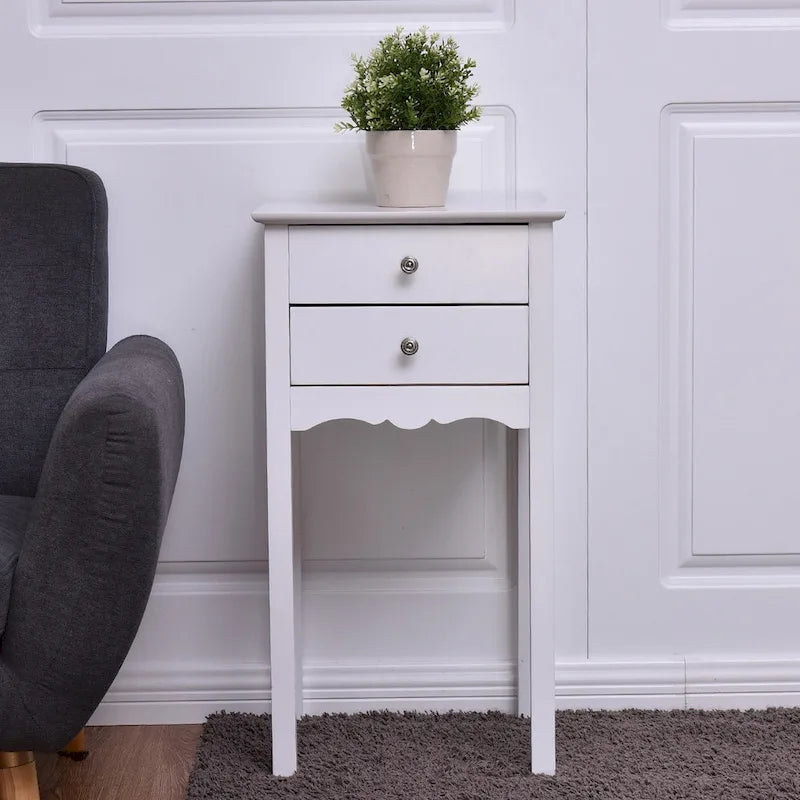 Table d'appoint avec 2 tiroirs - Blanche - 16,0 x 13,0 x 30,0 (L x l x H)