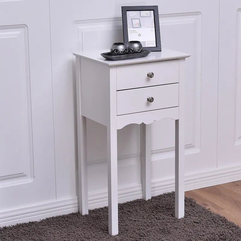 Table d'appoint avec 2 tiroirs - Blanche - 16,0 x 13,0 x 30,0 (L x l x H)