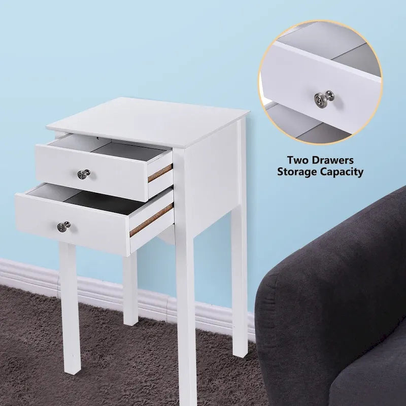 Table d'appoint avec 2 tiroirs - Blanche - 16,0 x 13,0 x 30,0 (L x l x H)