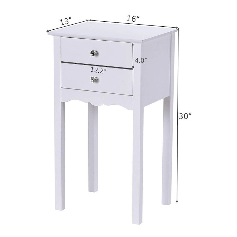 Table d'appoint avec 2 tiroirs - Blanche - 16,0 x 13,0 x 30,0 (L x l x H)
