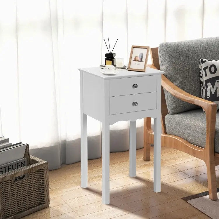 Table d'appoint avec 2 tiroirs - Blanche - 16,0 x 13,0 x 30,0 (L x l x H)