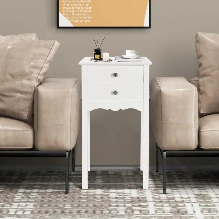 Table d'appoint avec 2 tiroirs - Blanche - 16,0 x 13,0 x 30,0 (L x l x H)