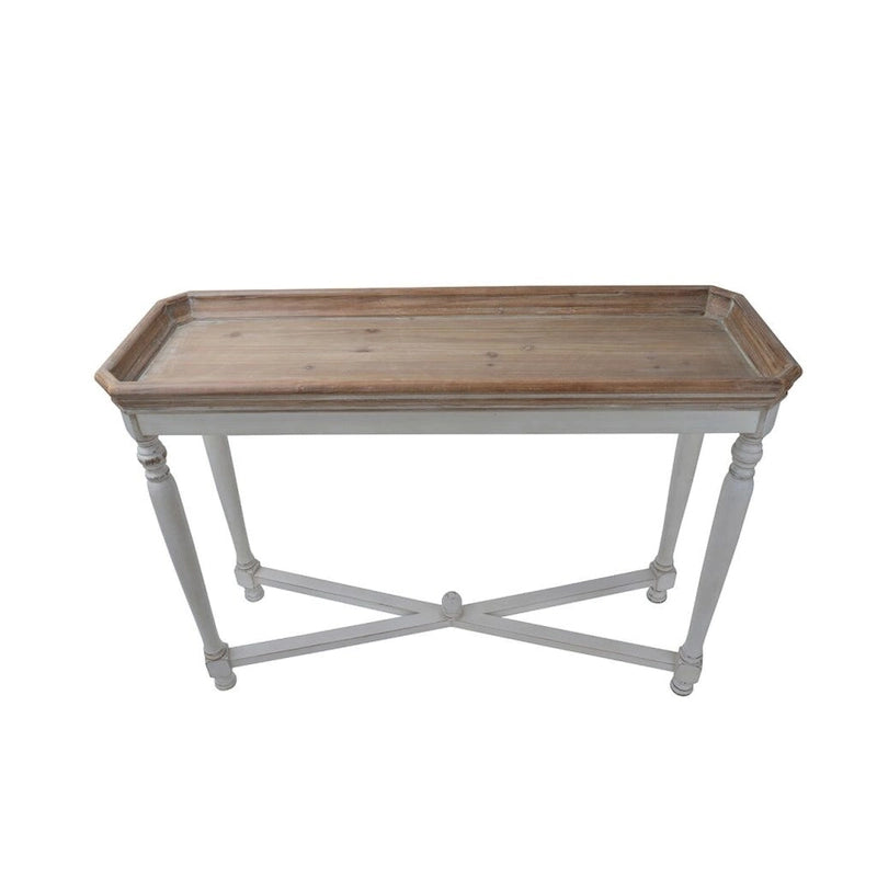 Table d'appoint rectangulaire de style décontracté, marron et blanc, finition vieillie, 42 pouces