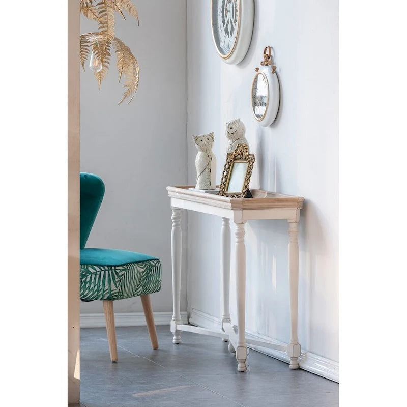 Table d'appoint rectangulaire de style décontracté, marron et blanc, finition vieillie, 42 pouces