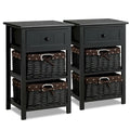 Ensemble de 2 tables de chevet en bois à 3 niveaux avec 2 paniers en osier et 1 tiroir - 16 x 12 x 25 (L x l x H)