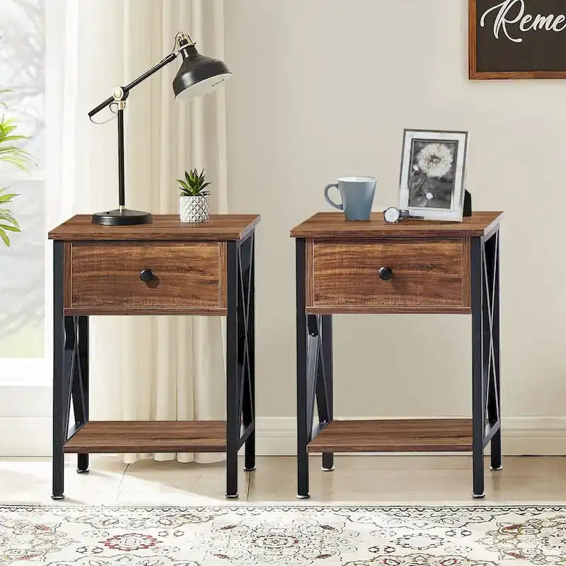 Ensemble de 2 cadres de lit VECELO 3 pièces avec tête de lit en bois et tables de chevet modernes